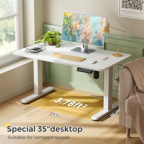35" Low Height Adjustable Desk, Electric Center Table, White - Image 5