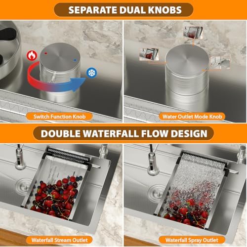 Mocoloo 30 Inch Honeycomb Waterfall Kitchen Sink Drop in, 30x19 Inch Stainless Steel Workstation Sink 16 Gauge Topmount Single Bowl Sink with Complete Kit - Image 6