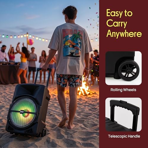 Pyle Wireless Portable PA Speaker System - 800W Powered Bluetooth Indoor & Outdoor DJ Stereo Loudspeaker with MP3 AUX 3.5mm Input, Flashing Party Light & FM Radio-PPHP1244B,Black - Image 5