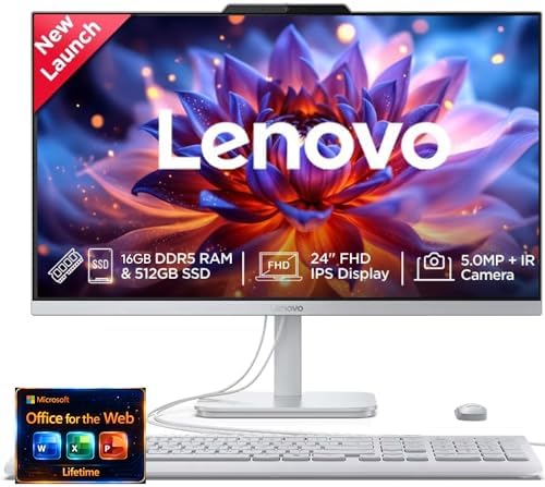 Lenovo 24" FHD All-in-One (AIO) Desktop - 16GB RAM - 512GB SSD - Intel Core - Office 365 for The Web | Stylish & Sleek - Stunning Display - Easy Task Management & Clear Calls - Fast & Quick Access by Unknown