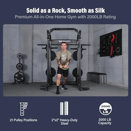 Major Fitness Drone2 Advanced Training Smith Machine – All-in-One Home Gym Squat Rack with Aluminum Pulley Set, Weight Bar, Dual LAT Pull-Down Systems & Cable Crossover Machine for Full-Body Workouts - Image 5