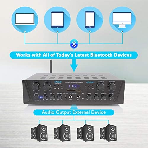 Pyle 500W Karaoke Amplifier with Bluetooth - 4 Channel Stereo Output, Front Panel Aux In, MIC1 / MIC2, Mic Vol with Echo / Talk Over, USB-A, SD/MMC, Sub Out, Rec Out - Home / Commercial -PTA44BT.5 - Image 4