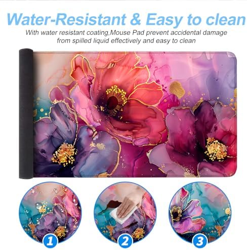 Floral Mouse Pad XXL – Large Desk Mat with Abstract Alcohol Ink Flowers in Pink, Purple & Teal, Extended Mousepad with Non-Slip Base for Office, Workstation, Gifts,31.5 x 11.8 in - Image 6