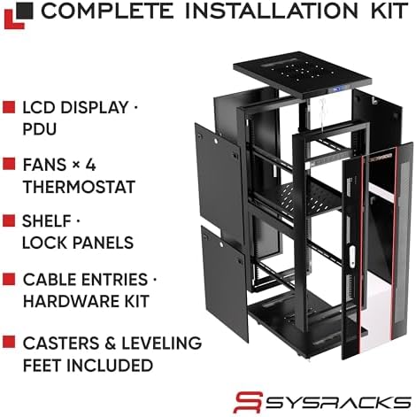 32U Server Rack Cabinet – 24" Deep 19" Network Rack Enclosure, Floor Standing Data Rack with Locking Glass Door, Cooling Fans, PDU, Shelf, 1600 lb Capacity, ANSI/EIA-310 IT Equipment Rack - Image 4