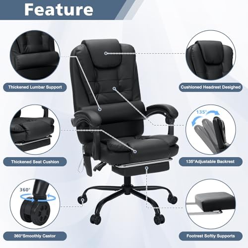 HOFFREE Massage Office Chair with Foot Rest 7 Points Vibration,Black - Image 5