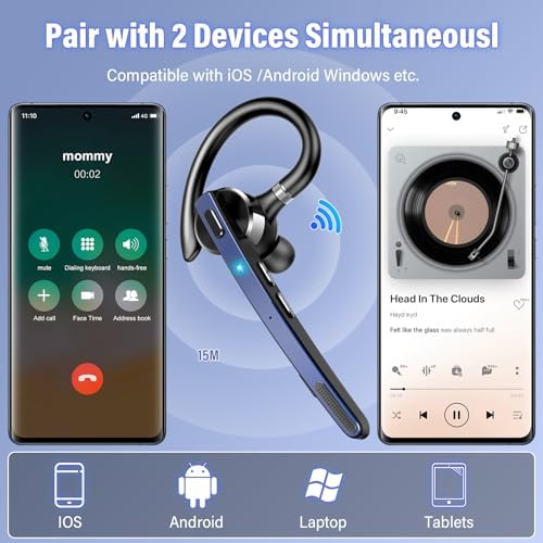 Bluetooth Headset, 90Hrs Bluetooth 5.3 Earpiece, APTX HD Audio, Mute Button - Image 4