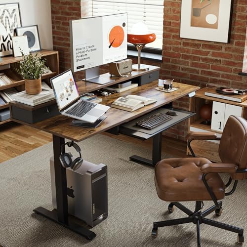 Agilestic 48 Inch Standing Desk with Drawers & Keyboard Tray, Rustic Brown - Image 2