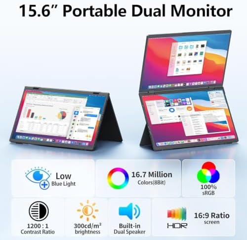 MAGICRAVEN Portable Dual Monitor 15.6" FHD 1080P IPS Stacked Dual Screen with Handbag, USB-C Laptop Monitor, Plug & Play for Compatible Windows & Mac Laptops - Image 3