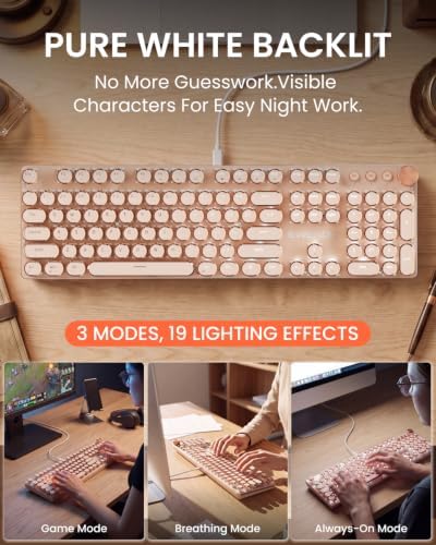 Wired Typewriter Mechanical Keyboard, Retro Punk Keyboard with Media Knob - Image 3