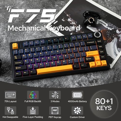 EPOMAKER x Aula F75 Gasket Mechanical Keyboard, 75% Wireless Hot Swappable Gaming Keyboard with Five-Layer Padding&Knob, BT/2.4GHz/USB-C, RGB (Black, LEOBOG Reaper Switch) - Image 2