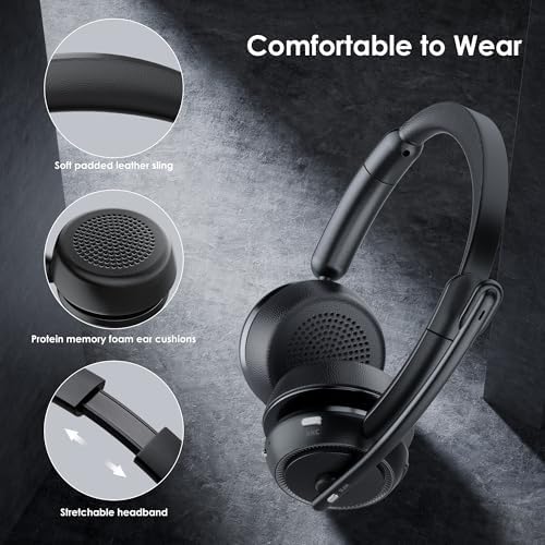 Upgrade ANC & ENC Wireless Headset with Mic for Work(Flip-to-Mute & Dongle) - Image 7