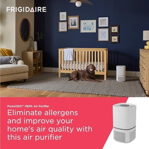 Frigidaire PureA300 HEPA Air Purifier for Small Bedrooms, Covers up to 850 Sq. Ft., 3-Stage Filtration, Energy Star Certification, Air Quality Monitoring, Smart Mode, Ultra Quiet, White - Image 2