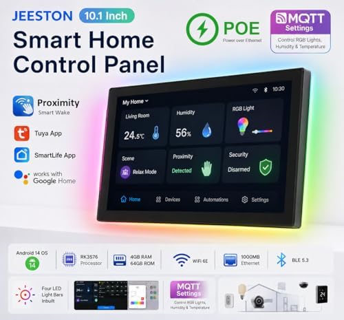 10.1" POE Smart Home Touch Panel with Proximity Sensor, 4GB+64GB Android 14 Inwall Controller 86 Box Included, WiFi 6E, RS232, RS485 LED Light Strip Home Assistant (No Camera)(White) - Image 2