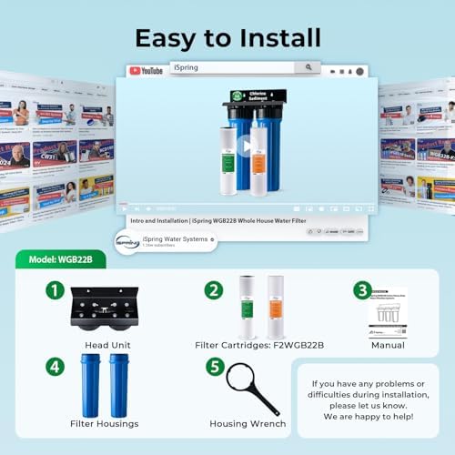 iSpring WGB22B 2-Stage Whole House Water Filtration System, 20” x 4.5” Sediment & Carbon Block Filters, Removes up to 99% Chlorine, Fine Sediment and Bad Taste Removal - Image 6