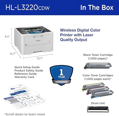 Brother HLL3220CDW Wireless Compact Color Laser Printer, Duplex and Mobile Device Printing | Includes 2 Month Refresh Subscription Trial¹, Amazon Dash Replenishment Ready (Renewed Premium) - Image 7