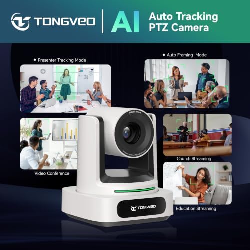 TONGVEO AI 4K PTZ Camera with Auto Tracking, 10X Optical Zoom Video Conferencing Camera, HDMI & USB 3.0 Plug and Play Webcam for Zoom, Teams, Church Worship, Live Streaming, Education - Image 2