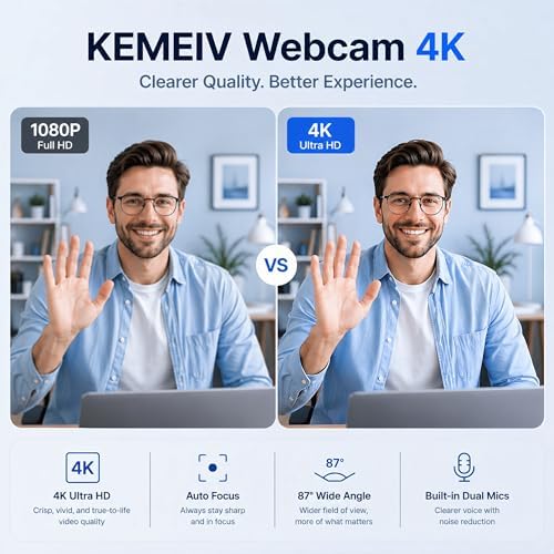 C65 4K Webcam for PC with Autofocus, USB Webcam with Dual Noise-Reducing Mic, Auto White Balance, Low Light Correction, Privacy Shutter, Tripod Included, Streaming Camera for Laptop Desktop Zoom Teams - Image 2