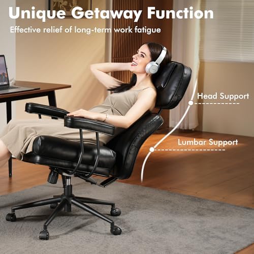 High Back Executive Office Chair with Comfortable Deep Seat,Black PU Leather Modern Office Chair,Ergonomic Big and Tall Computer Desk Chair with Lumbar Support(Black) - Image 5