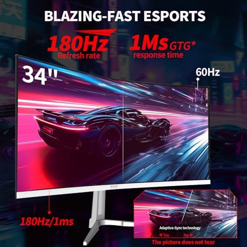 ZZA UltraWide 34 Inch Curved Monitor 1500R PC Screen 180hz Refresh Rate WQHD 3440x1440 Computer Gaming Monitor VA PanelAMD FreeSync Premium | HDR10 | 99% sRGB | VESA - Image 5