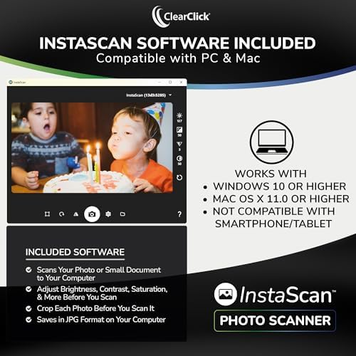 ClearClick InstaScan Photo Scanner for PC & Mac - Scans Each Photo Virtually Instantly - Compatible with 4x6, 5x7, & Smaller Photos - No Drivers Required - USB-C Connection [300 DPI Scanning Quality] - Image 6