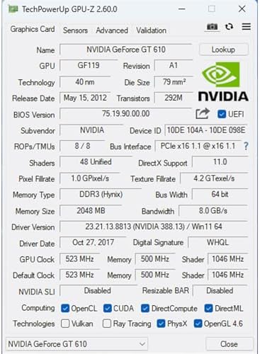 GeForce GT 610 2G DDR3 Low Profile Graphics Card, PCI Express 1.1 x16, HDMI/VGA/DVI, Entry Level GPU for PC, SFF and HTPC, Compatible with Win11 - Image 6