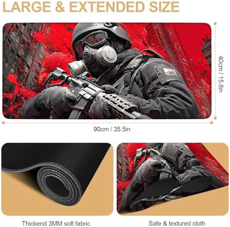 Large Extended Gaming Mouse Pad - Military Soldier Design, Soft Fabric Desk Mat with Non-Slip Rubber Base, Extra Long Mousepad for Gaming, Office, Keyboard & Mouse, 35.43 x 15.75 in - Image 2