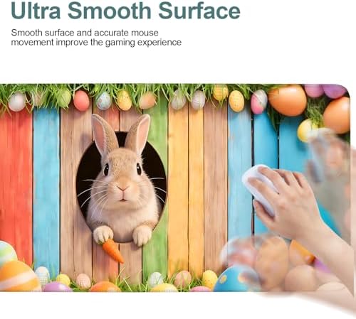 Easter Rabbit Gaming Mouse Pad 31.5"x11.8" Large Extended Pad Desk Mat Anti-Slip Rubber Base & Durable Stitched Edges for Gamers Smooth Mouse Pad Writing Surface for Desk Office/Home - Image 6
