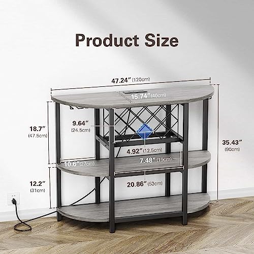 Zarler Bar Cart with Power Outlet Easy to Assemble, LED Home Bar Cabinet for Liquor, 47.3" L x 15.8" D x 36" H Metal Mini Bar Table with 4-Tier Storage, Grey - Image 3