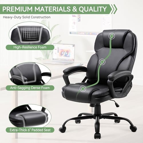 Ergonomic Office Chair with High Back, Comfy Desk Chair, Adjustable Executive Office Chair for Home Office, Big and Tall Computer Chair Heavy Duty, Set of 2, Faux Leather Black - Image 3