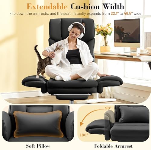FelixKing Office Chair, Flip Armrests for Pets Criss Cross Legged, Black - Image 4