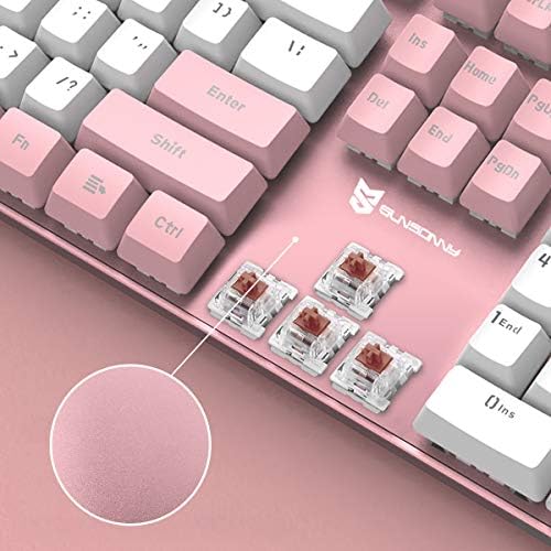 Merdia 104 Keys Full Size Mechanical Keyboard | Brown Switch, Pink & White Color 104 Keys US Layout Led Backlit Hot Swappable Wired Mechanical Light Up Pink Keyboard | Wired Gaming Computer Keyboards - Image 2