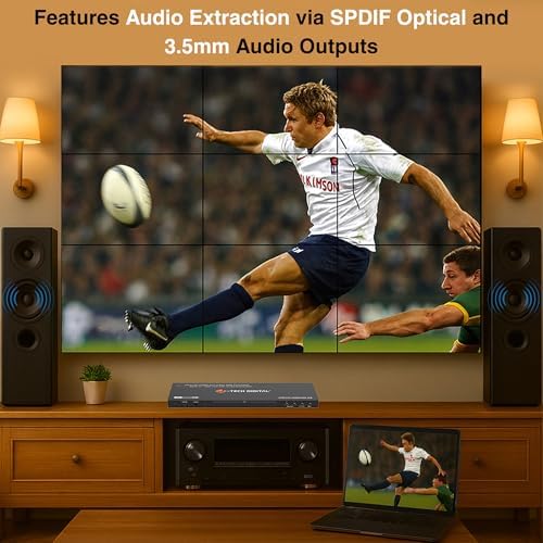 J-Tech Digital Video Wall Controller 3x3, 4K30Hz Input 1080P Output HDMI Video Wall Processor with Audio Extraction, 13 Display Modes 180° Image Rotation Edge Masking [JTECH-VW0109-AE] - Image 4