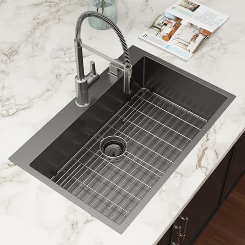 33 Inch Black Drop In 16 Gauge Stainless Steel Kitchen Sink by Couoko