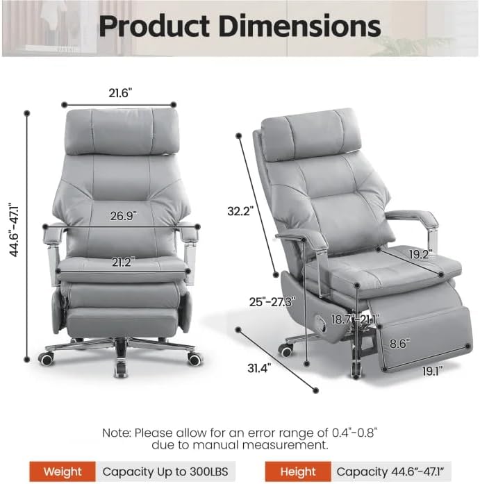 HUBSON 360° Swivel Big and Tall Faux Leather Executive Office Chairs, Grey - Image 2