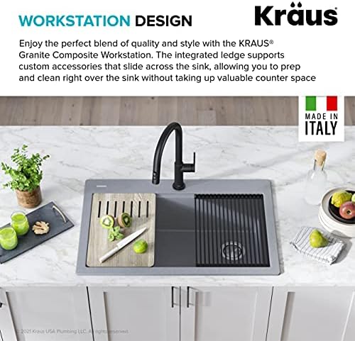 KRAUS Bellucci Workstation 33 in. Drop In Single Bowl Granite Kitchen Sink in Metallic Gray with Accessories, KGTW2-33MGR - Image 4