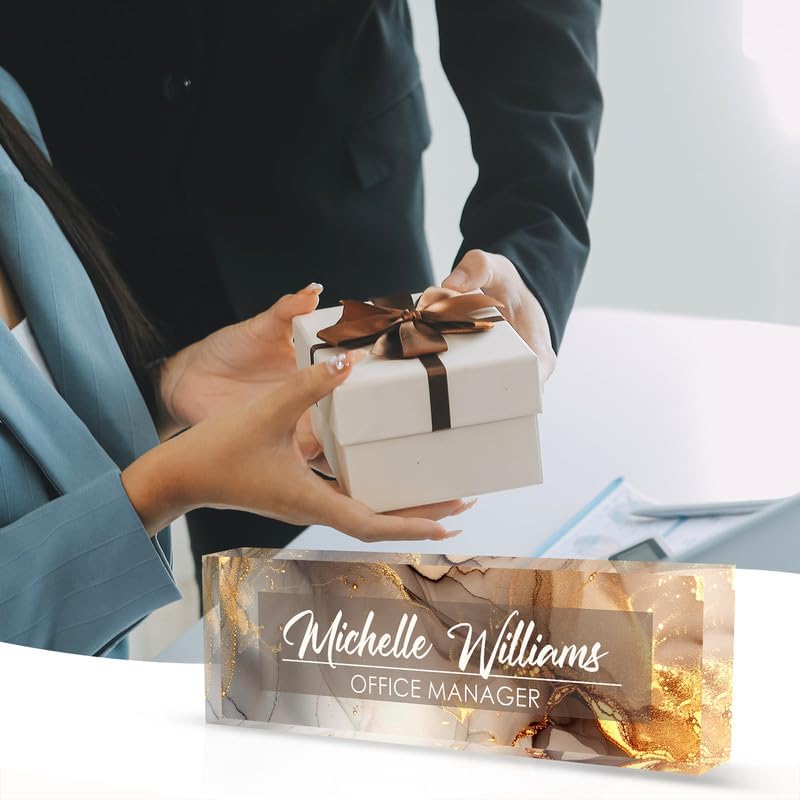 Desk Name Plate Personalized Name Plate for Desk, Office Desk Decor, 3D Style Personalized Plaque Name Plates for Desks Custom Appreciation Gifts for Boss Lady Employee Coworkers (Golden Rock) - Image 6