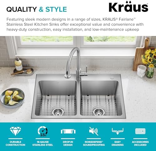 KRAUS Stainless Steel 33 in Double Bowl Drop In Kitchen Sink KHT632-33 - Image 5