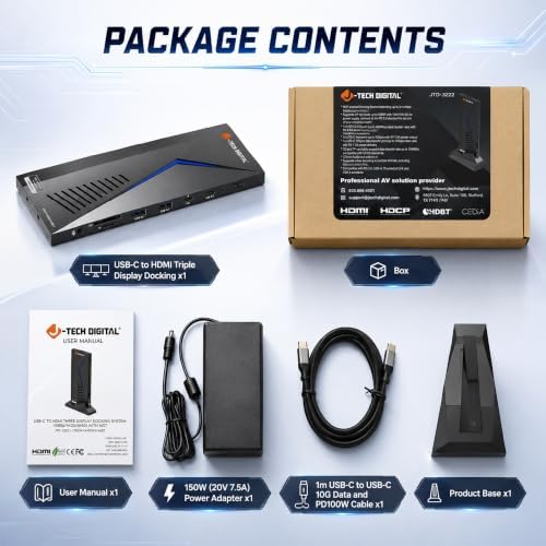 J-Tech Digital 14 in 1 Docking Station up to 4K 60Hz, 3X HDMI, 6X USB, Ethernet, SD/TF, 100W PD, Audio/Mic - Compatible with macOS/Windows, Supports SST/MST (Driver Required) - Image 5