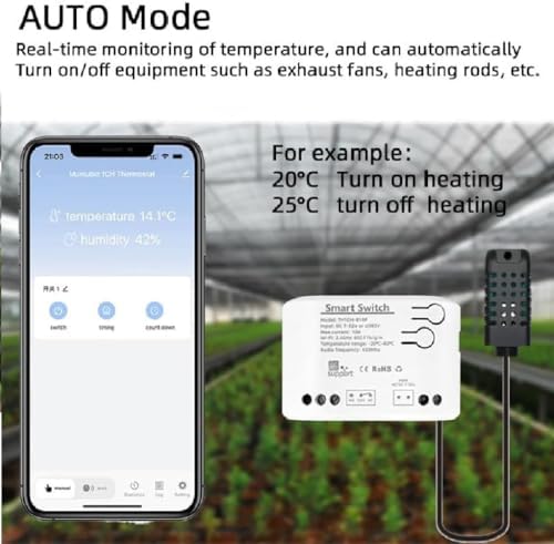 Zigbee 1 Channel 10A Smart WiFi Temperature and Humidity Controller with Extendable Probe Sensor ,USB & DC 7-32V, App Control,Greenhouse,Pet Breeding,Incubator,Reptile,Alexa/tuya zigbee hub Required - Image 5