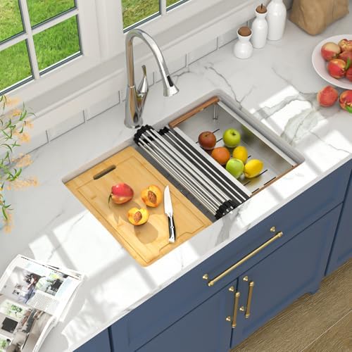 Lordear 28 White Undermount Kitchen Sink Composite Granite Sink 28x19 Inch Quartz Sinks Workstation Under Counter Kitchen Sinks - Image 2
