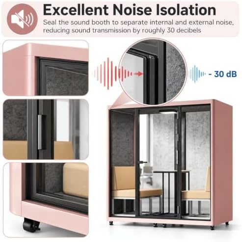 Soundproof Office Pod with 4 Person Enclosed Design (Pink) - Image 4