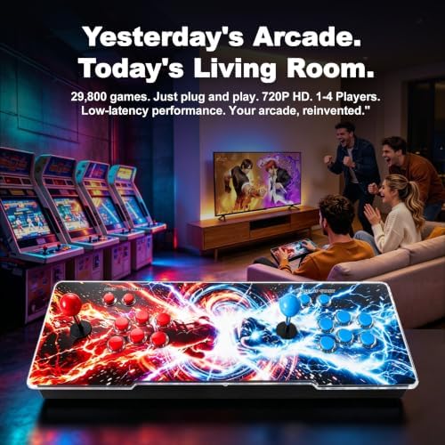 Pandora's Box Retro Arcade Game Console, 29,800 Built-in Games, 1-4 Players, HDMI & VGA Output for 4K TV/PC/Projector, All-in-one Control Console with Extended Shafts, Plug & Play - Image 2