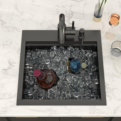 Lordear 18x18 Matte Black Bar Sink with Faucet Drop In T304 Stainless Steel - Image 2