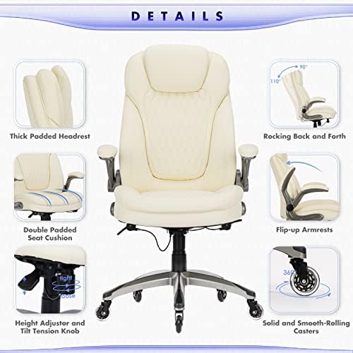 Executive Office Chair-Ergonomic Computer Desk Chair with Upgraded Caster for Swivel, High Back Office Chair with Padded Flip-up Arms,Leather Chair Thicken Seat for Comfort - Image 6