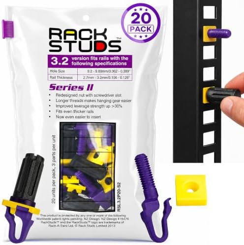 Rackstuds P20 Series II - Server Rack Screws 20-Pack | Cage Nut Replacement Purple 3.2mm/0.126" | A Faster, Easier Solution for Rack mounting Gear in 19" Racks with Square Punched Vertical Rails by Rackstuds