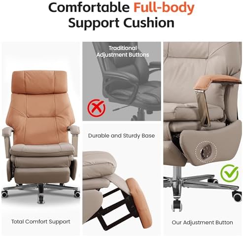 Big and Tall Executive Office Chairs with Footrest, Ergonomic 360° Swivel Desk Chair High Back Recliner, Manual 150° Reclining Computer Gaming Chair with Wheels for Home Office Faux Leather, Khaki - Image 5
