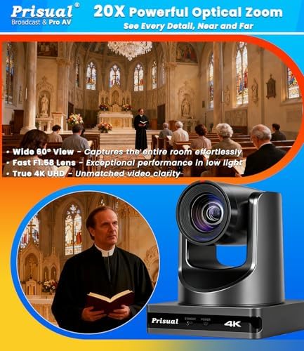 Prisual 4K HDMI/IP/USB PTZ Camera 20X, Advanced PTZ Auto Tracking Camera, 1/1.8”4K UHD 30P with Built-in Tally Light for Church Conference Events, PoE, PT20X-4K (NDI upgradable) - Image 5