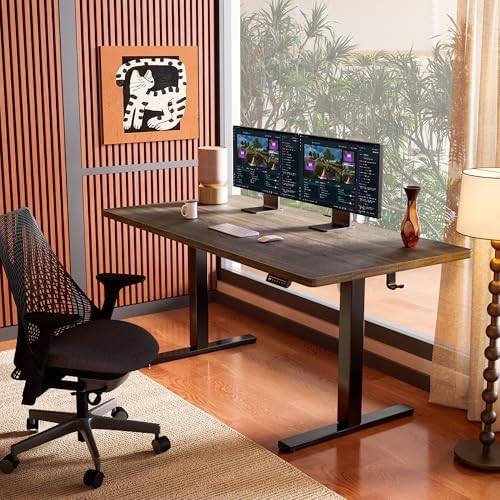 ErGear Height Adjustable Electric Standing Desk, 63 x 28 Inches Sit Stand up Desk, Memory Computer Home Office Desk, Dark Walnut - Image 2