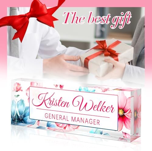 Custom Office Name Plate for Desk - Desk Name Plate Personalized Gifts for Coworkers, Boss, Employees, Teacher, Nurse - Office Desk Decor for Women Men - Employee Appreciation Gifts (Blue Pink Flower) - Image 6