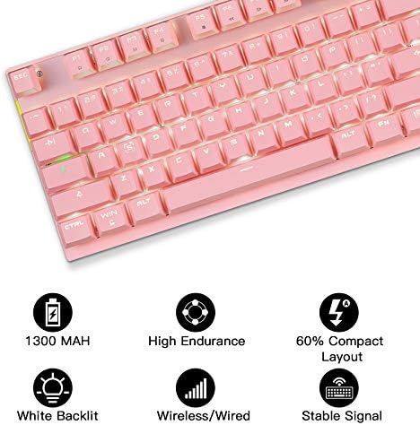 MOTOSPEED 2.4GHz Wireless/Wired Mechanical Gaming Keyboard White Backlit/Durable Battery,Type-C Gaming/Typist Keyboard for Mac/PC/Laptop(Pink, 87 Key Red Switches) - Image 5
